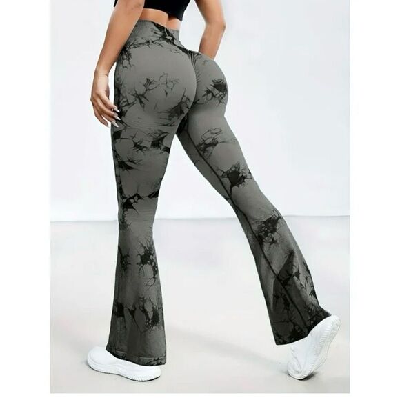 Tie-dye flared leggings booty scrunch grey size L - Picture 1 of 8